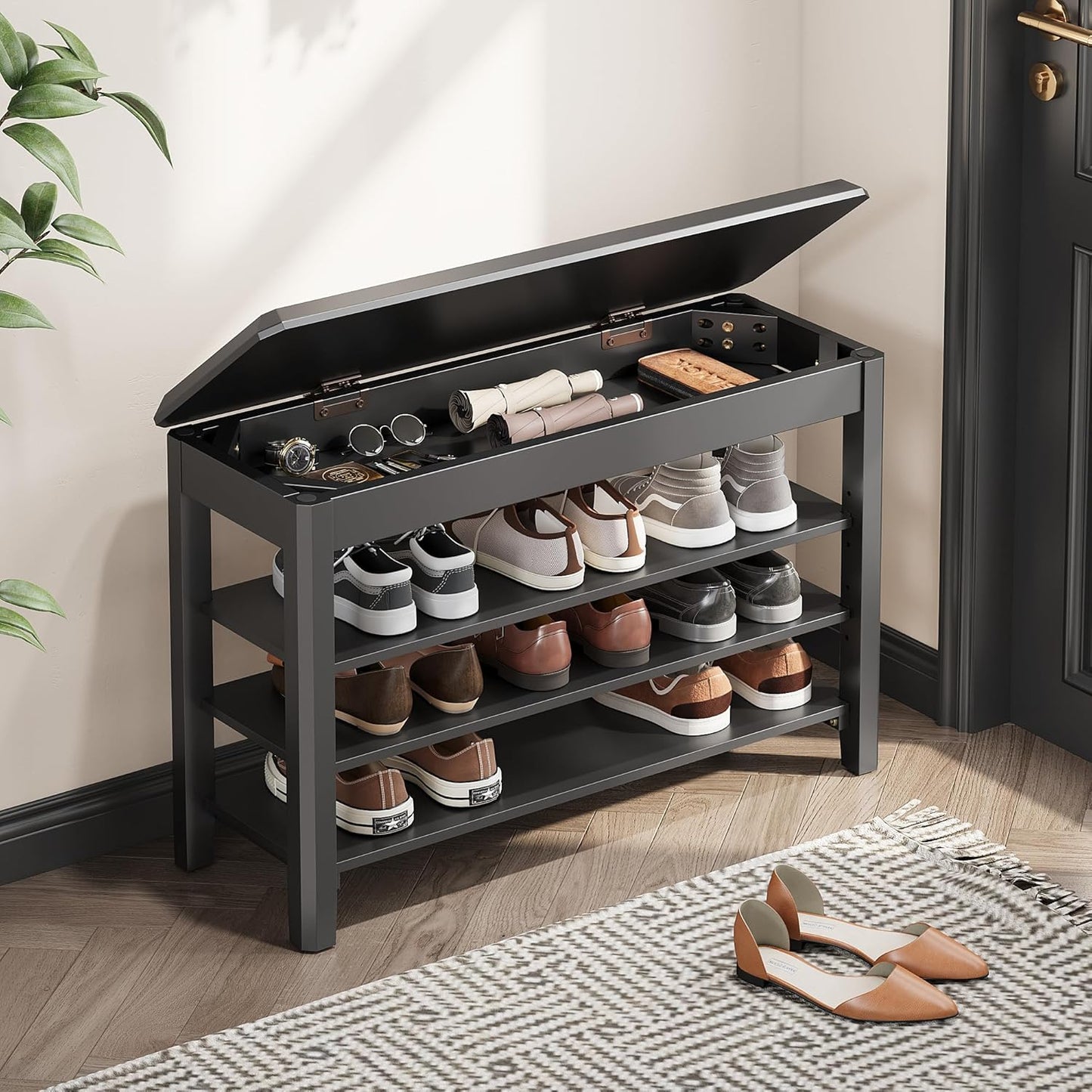 Shoe Rack Bench Seat with 3-Tier Storage for Entryway Style