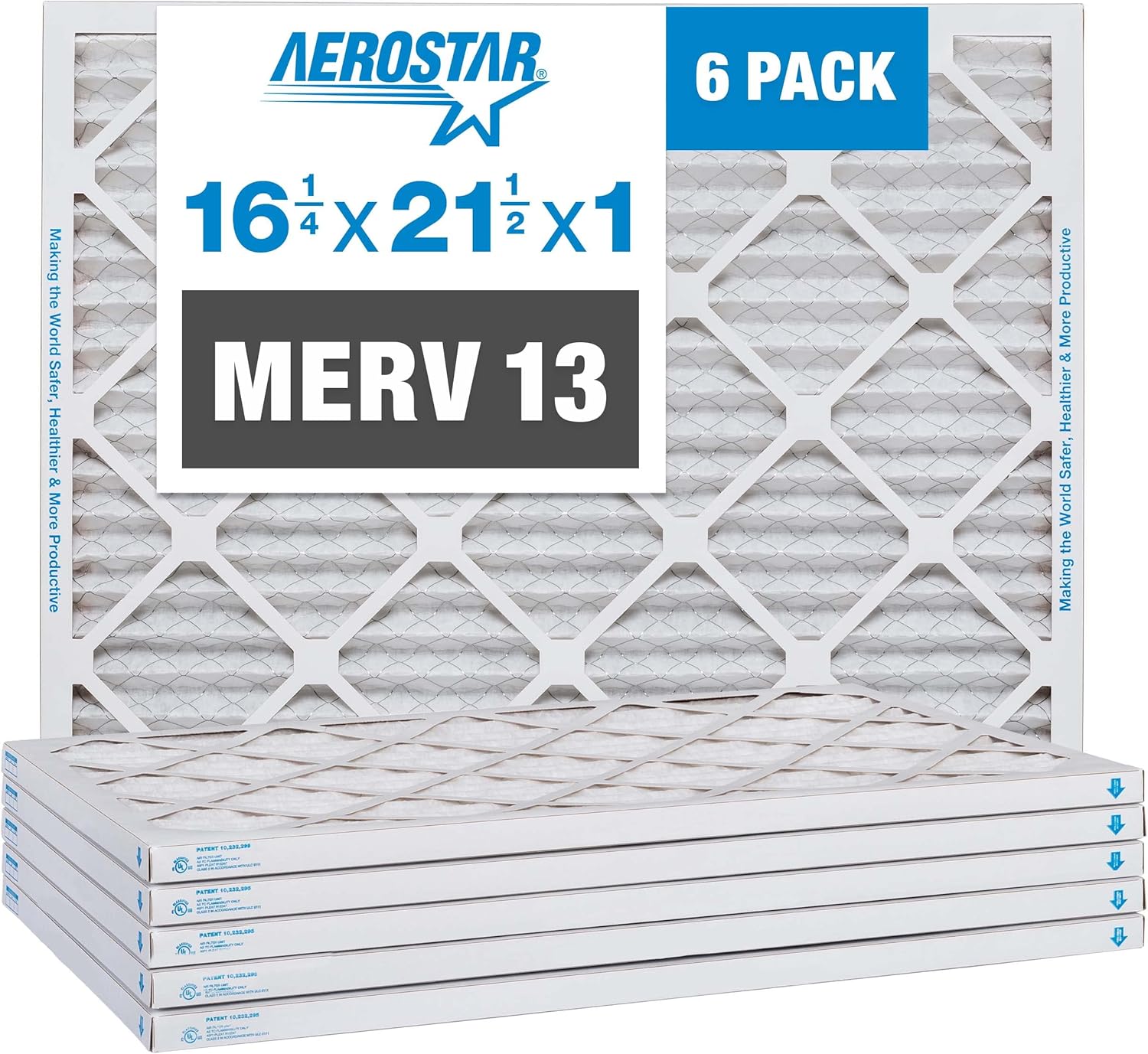 Aerostar Pleated Air Filter 16 1/4x21 1/2x1 MERV 13 - 6 Pack