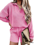 Ekouaer Women's 2 Piece Long Sleeve Knit Top and Short Pajama Set