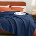 Cotton Waffle Weave Blanket Twin Size Bright Navy Blue - Lightweight