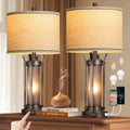 Rustic Farmhouse Table Lamps with USB Charging Ports for Home