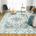 Machine Washable Area Rug 5x7 Vintage Green & Beige - Low Pile Comfort