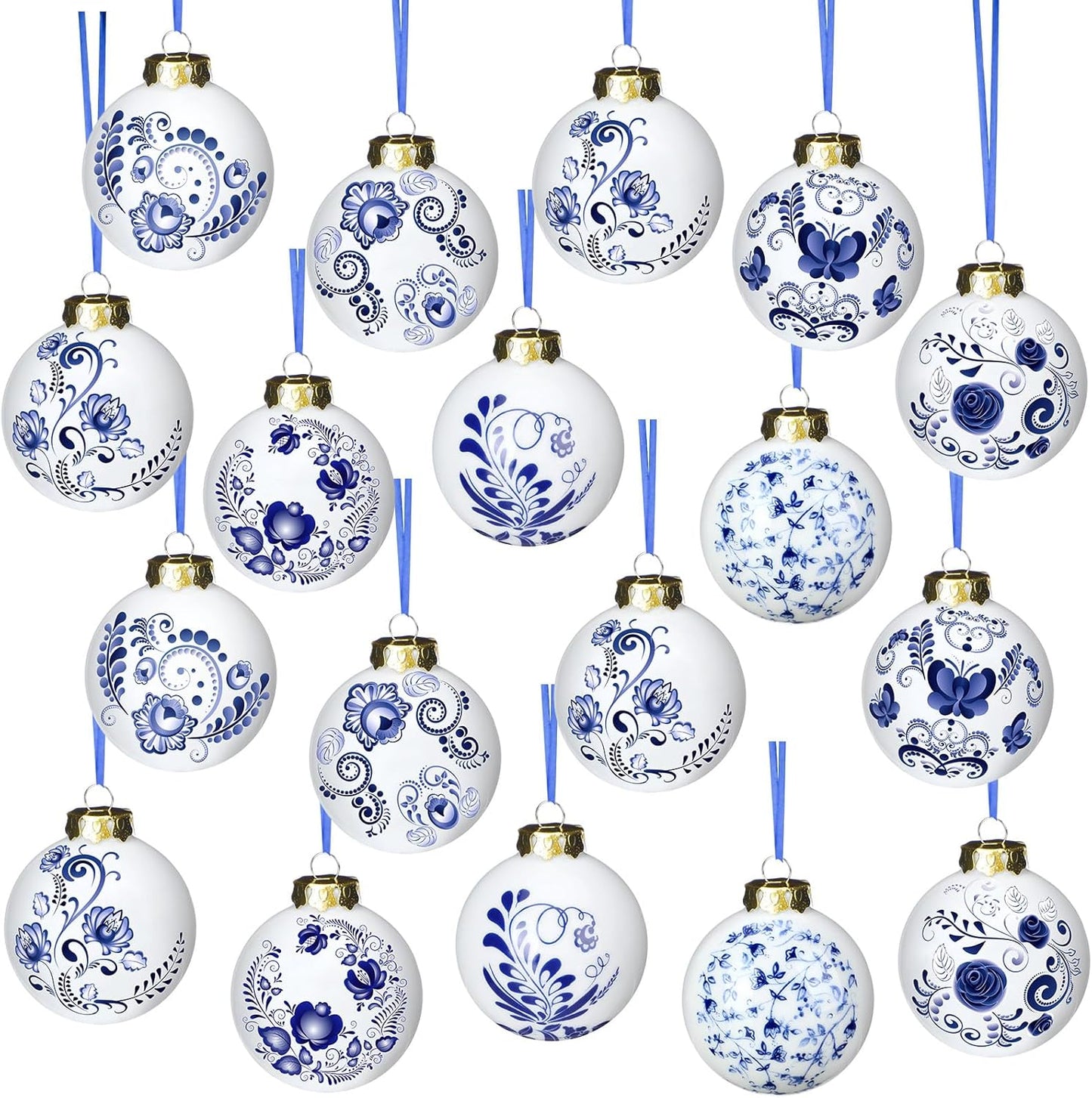 Chinoiserie Blue and White Porcelain Ornaments for Christmas