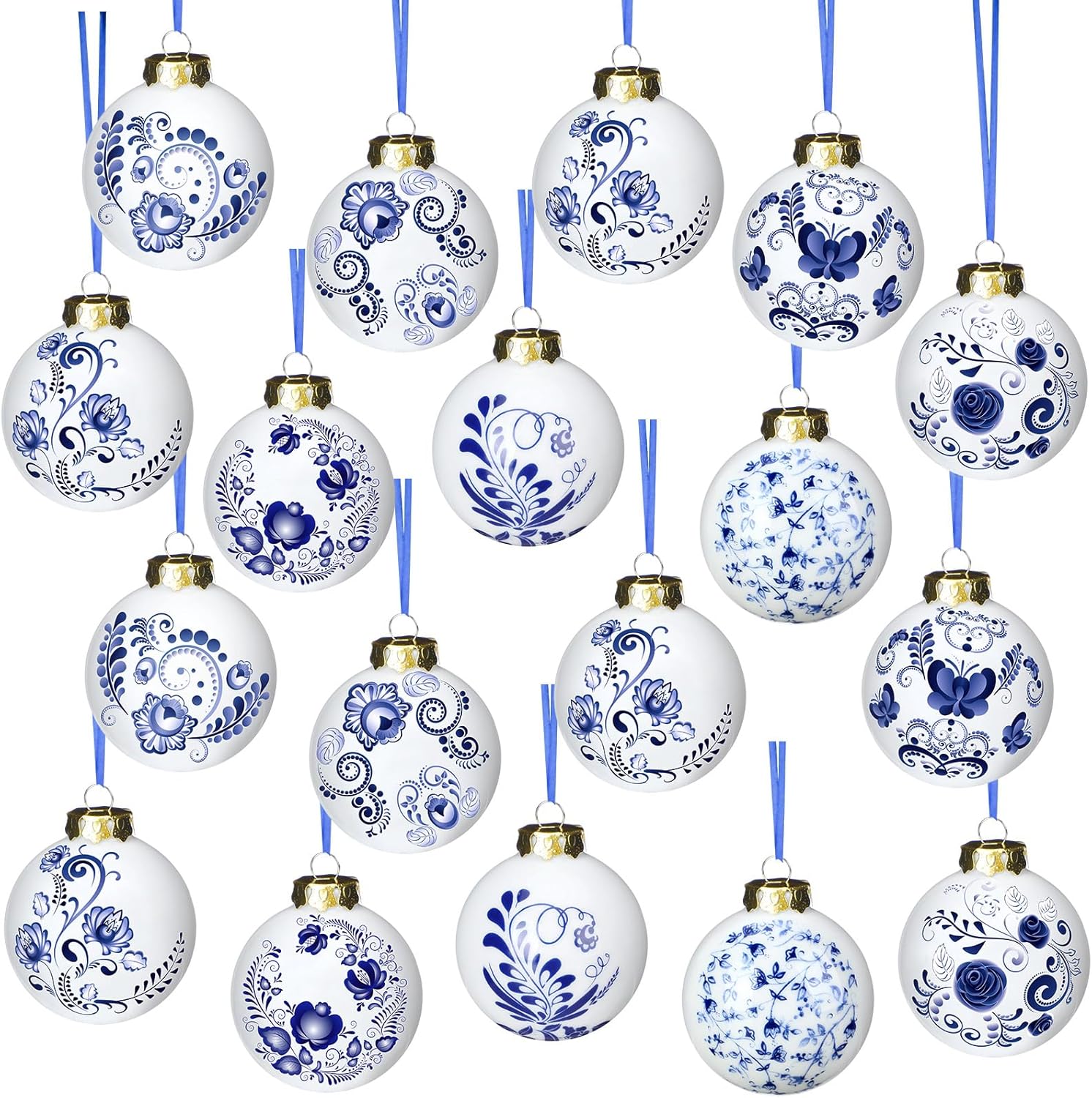 Chinoiserie Blue and White Porcelain Ornaments for Christmas