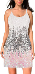 Women's Multicolor Gradient Sequin Dress - Adjustable Sparkle Mini