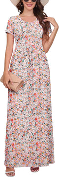 Maxi Dress for Women Short Sleeve Casual Summer Loose - With Pockets