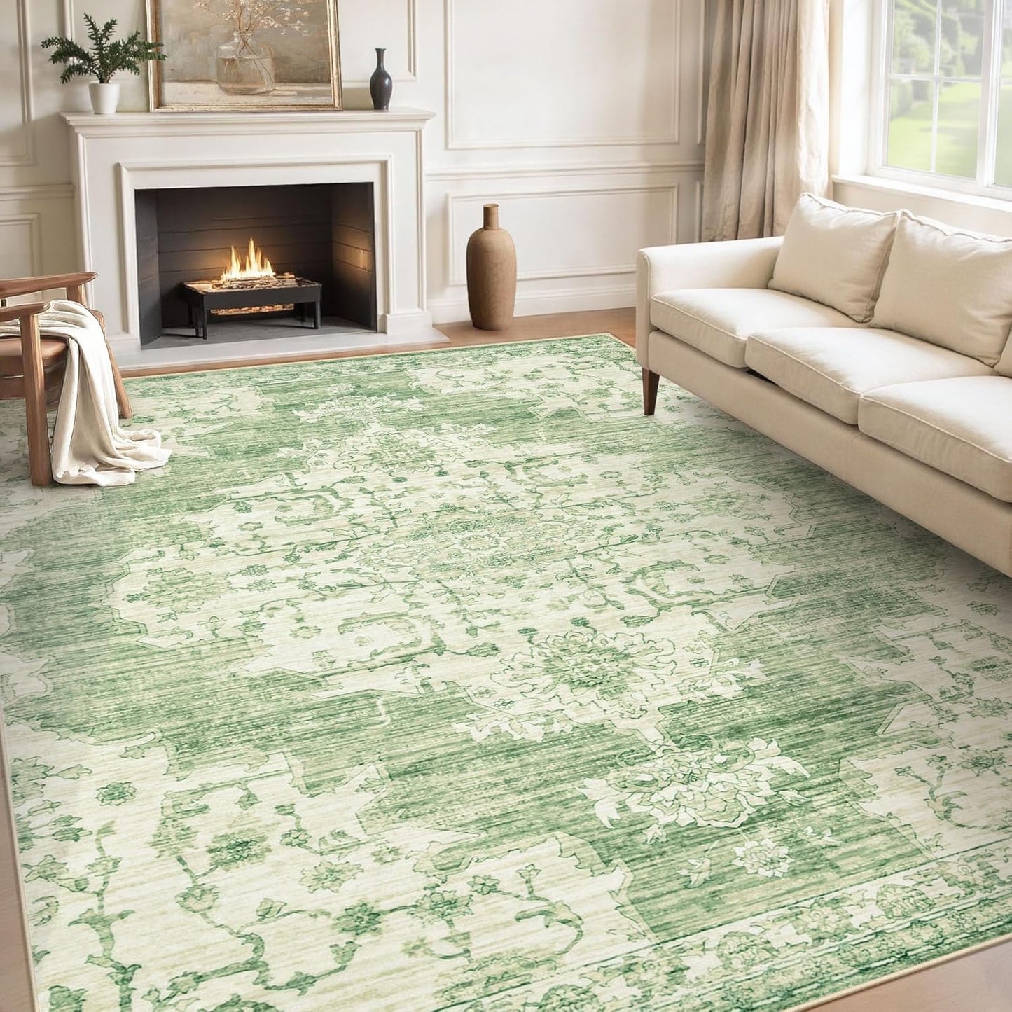 Large Vintage Living Room Rug 9x12 with Non-Slip Backing