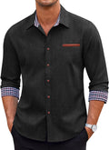 Men's Casual Denim Button Down Shirt - Long Sleeve Plaid Style