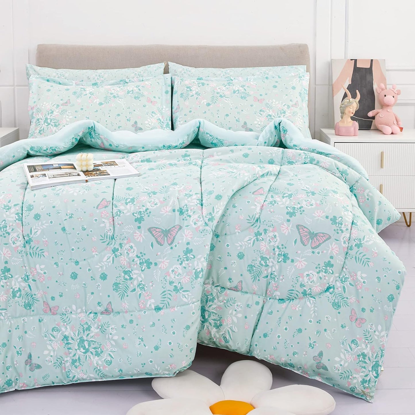 Viviland Full Butterfly Comforter Set for Girls - Soft Bedding