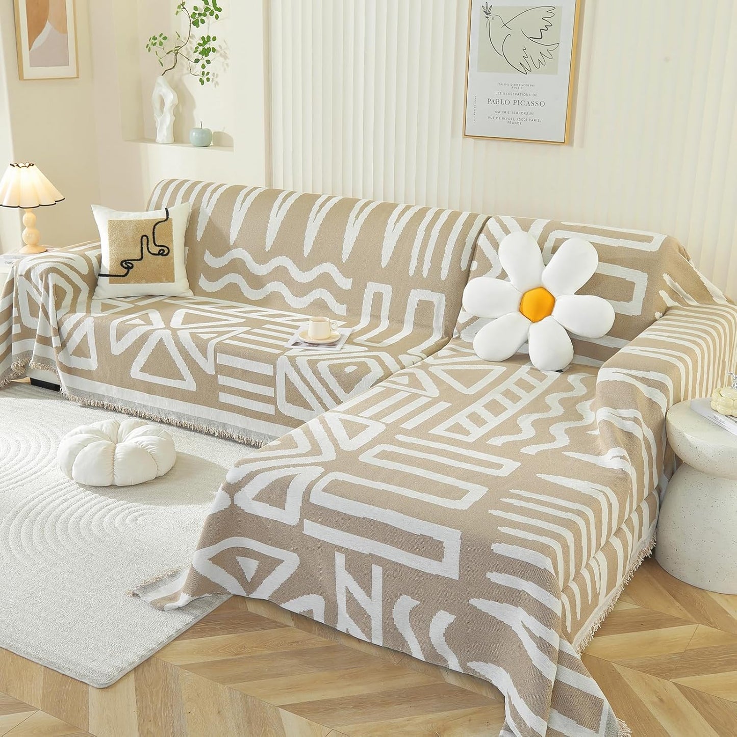 OstepDecor Boho Sectional Couch Covers for 2-3 Cushion Sofa