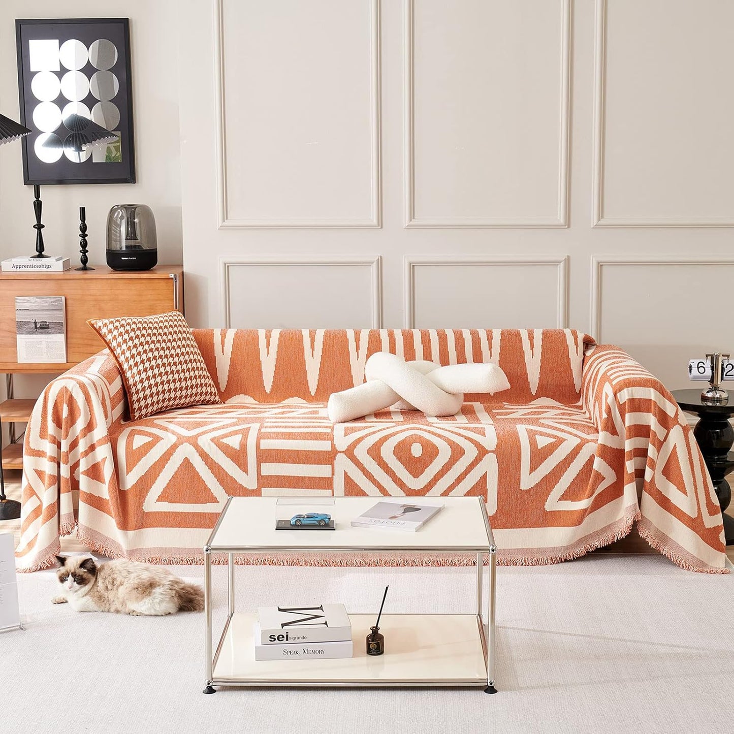 VClife Couch Cover Boho, Caramel Jacquard Sofa Cover for 3 Cushion