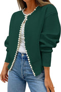 Open Front Cardigan Sweater with Pearls Trim - Stylish Warm Knit