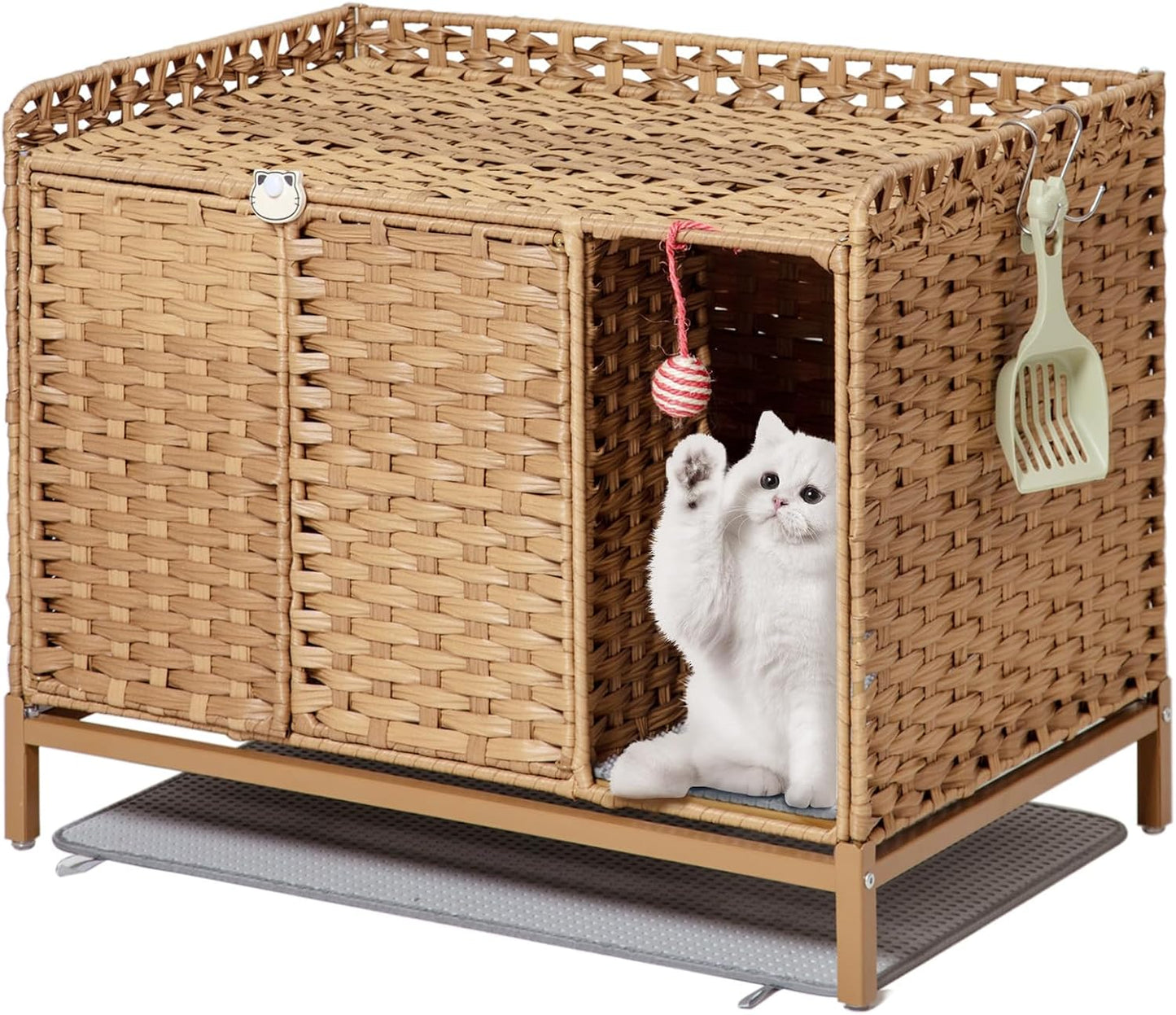 Cat Litter Box Enclosure Furniture with Divider for Cats