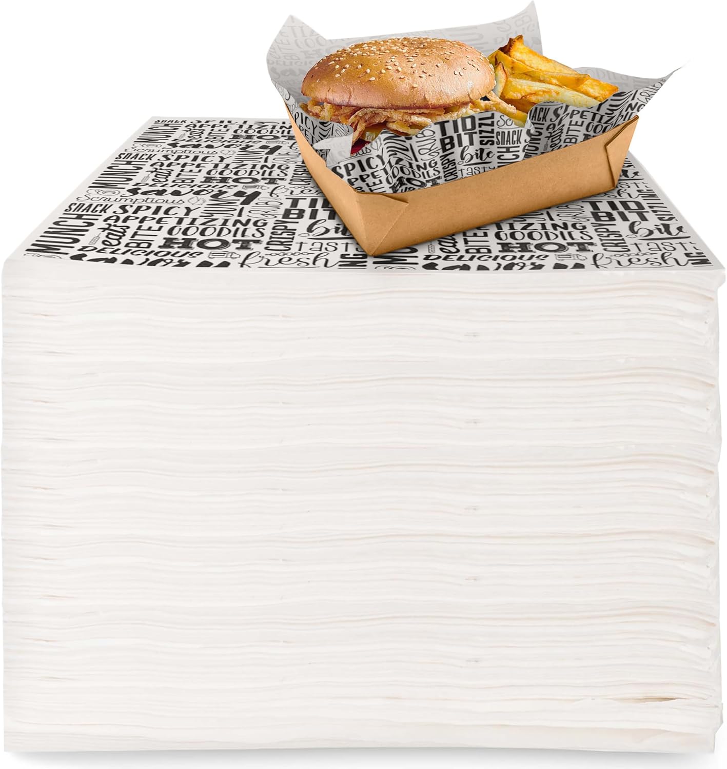 Deli Paper Sheets 12-Inch Black and White Text for Food Packaging