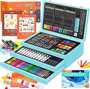Deluxe 186-Pack Art Supplies Set for Creative Artists and Kids