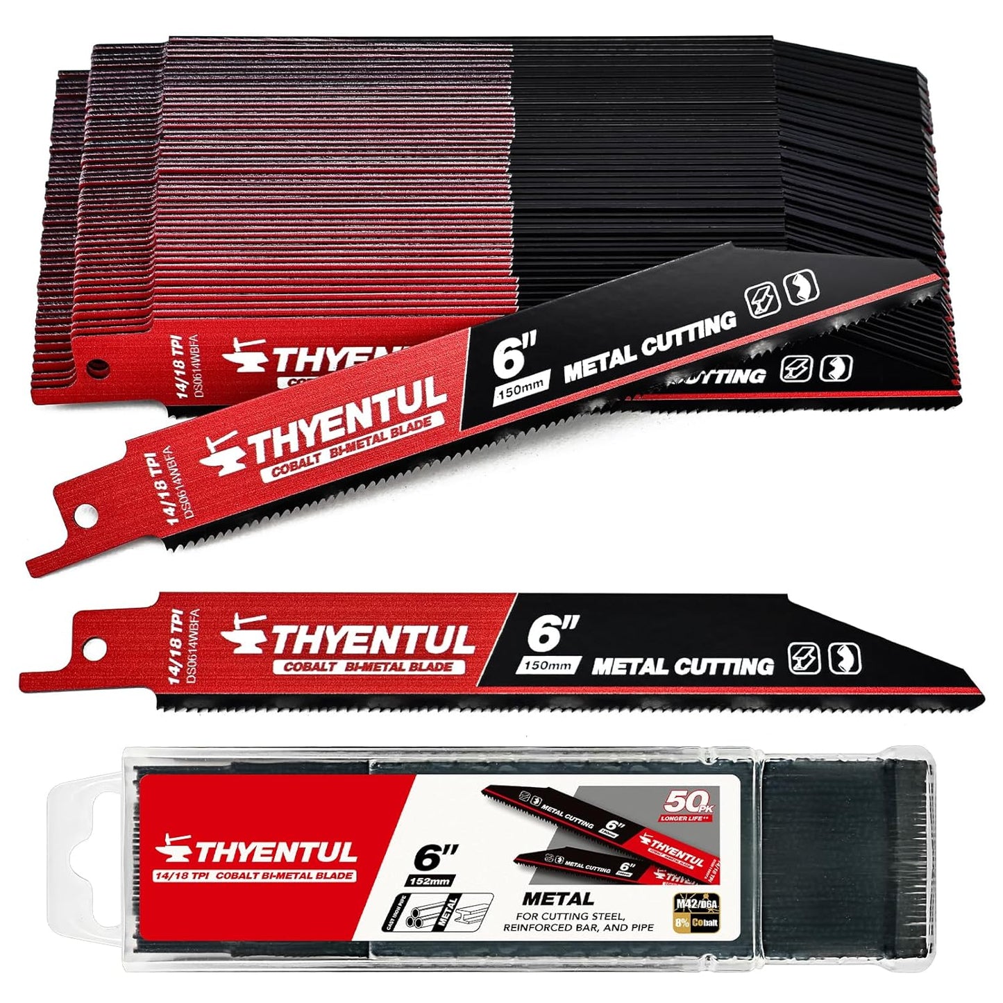 50 Pack 6 Inch Reciprocating Saw Blades for Metal Cutting