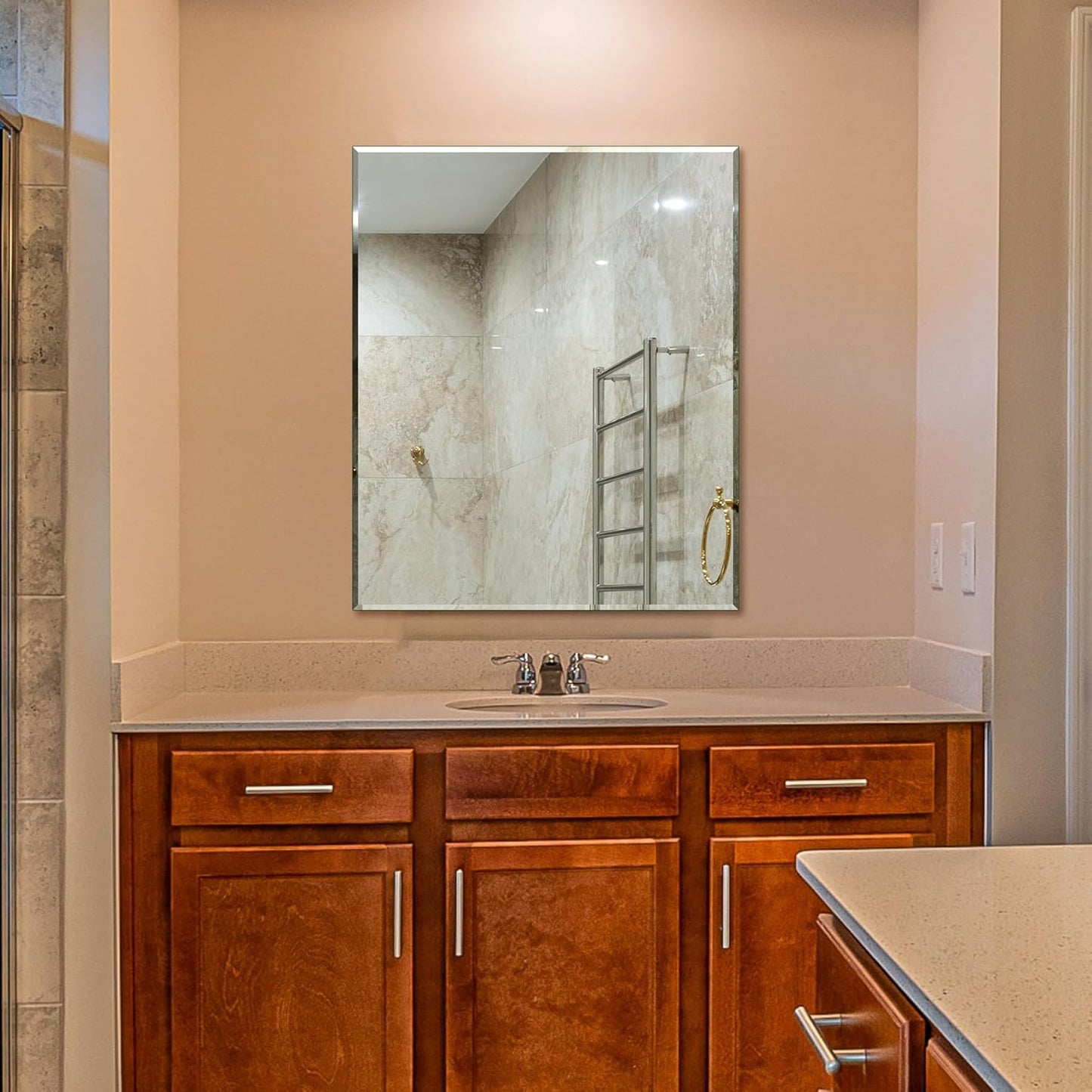 Frameless Rectangle Wall Mirror 36x30 for Bathroom and Entryway