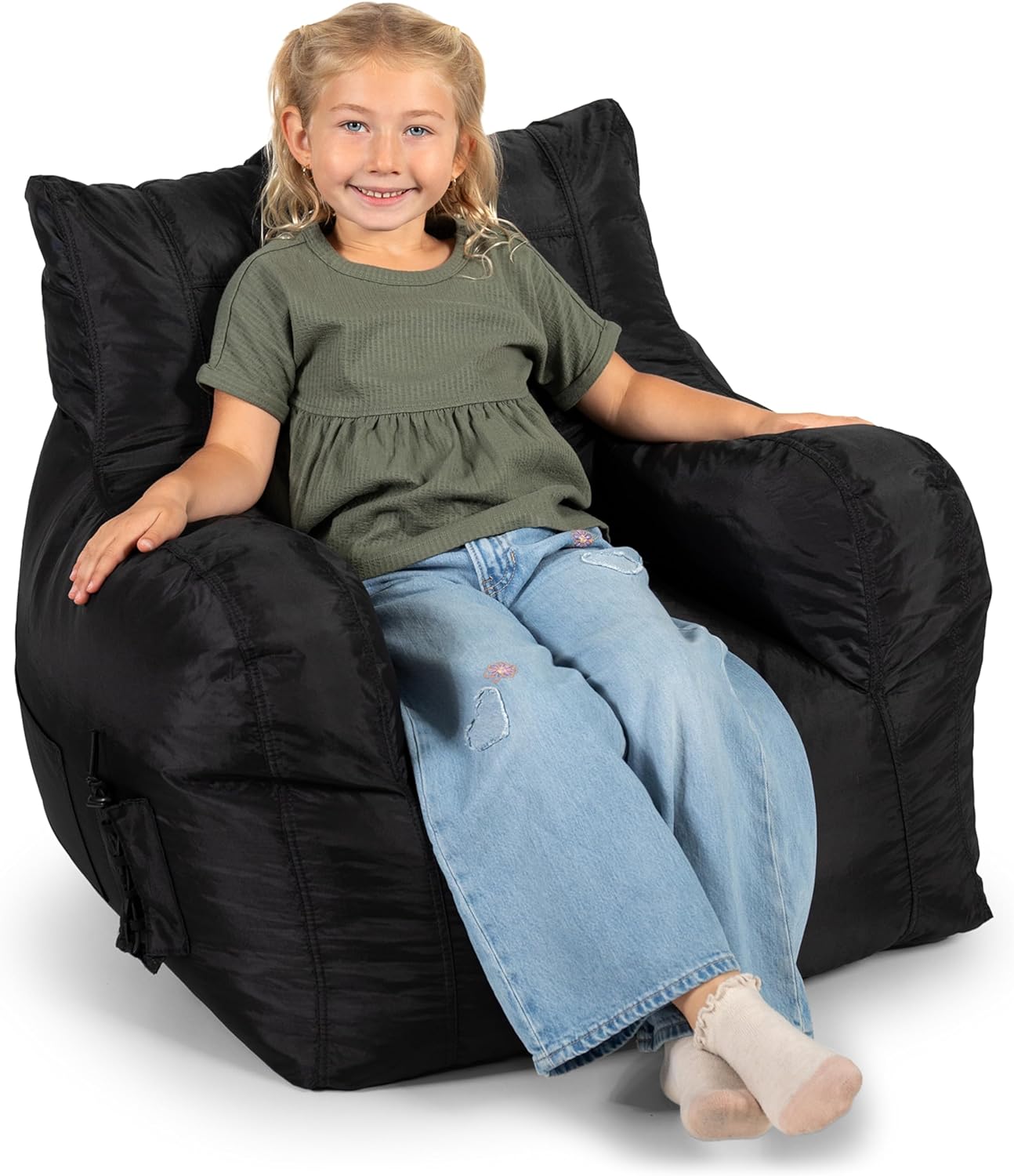Big Joe Dorm Bean Bag Chair with Drink Holder and Pocket, Black