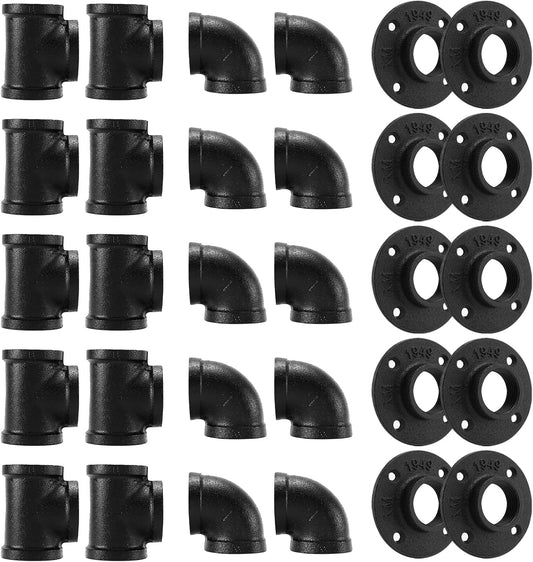 1 Black Pipe Fitting 30 Pack for Vintage DIY Projects and Decor