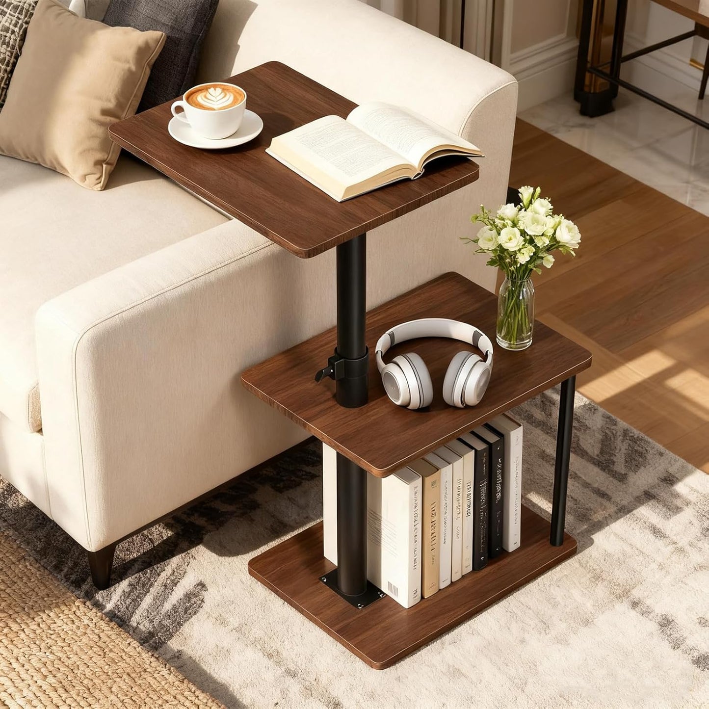 Swivel Side Table for Couch Arm - Adjustable C Shaped End Table