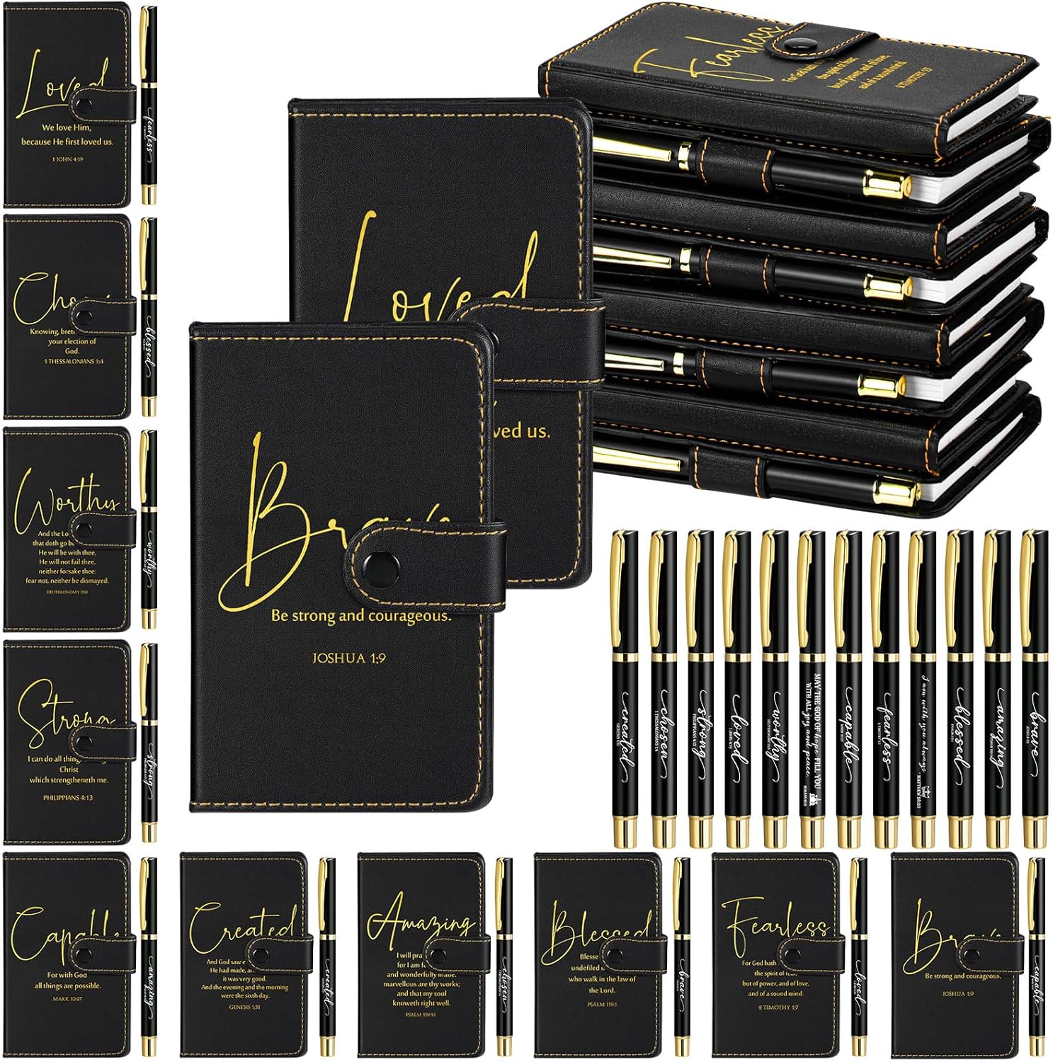 Spakon 30 Sets Christian Gifts Bulk Leather Notebook with Pen
