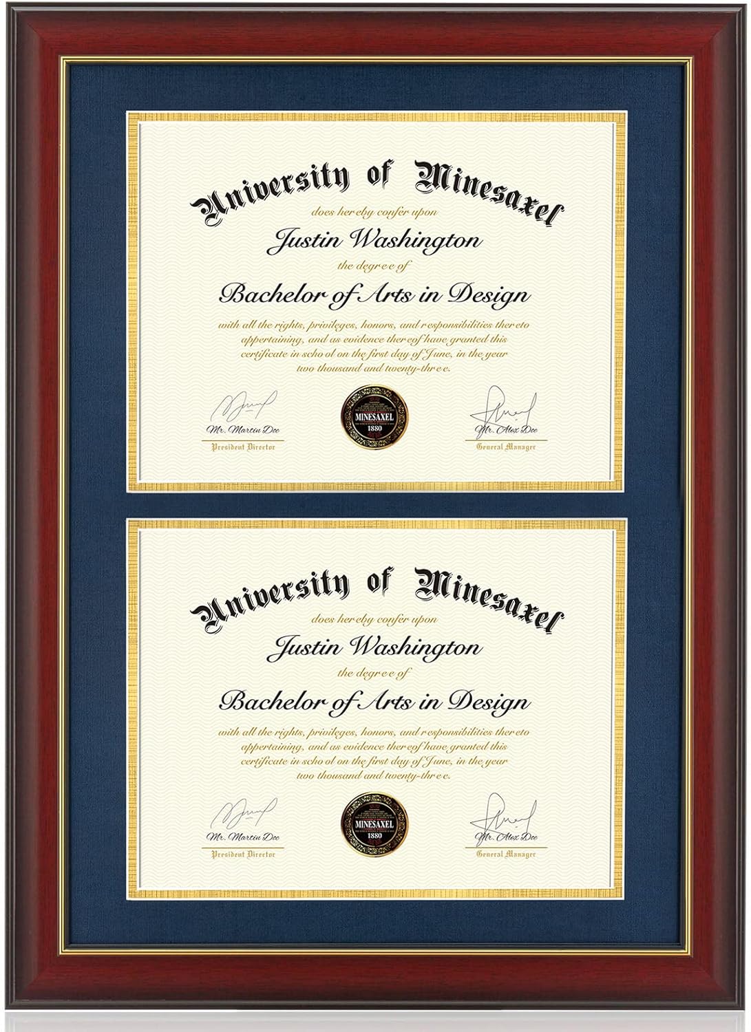 Double Diploma Frames for 8.5x11 Certificates in Cherry Red