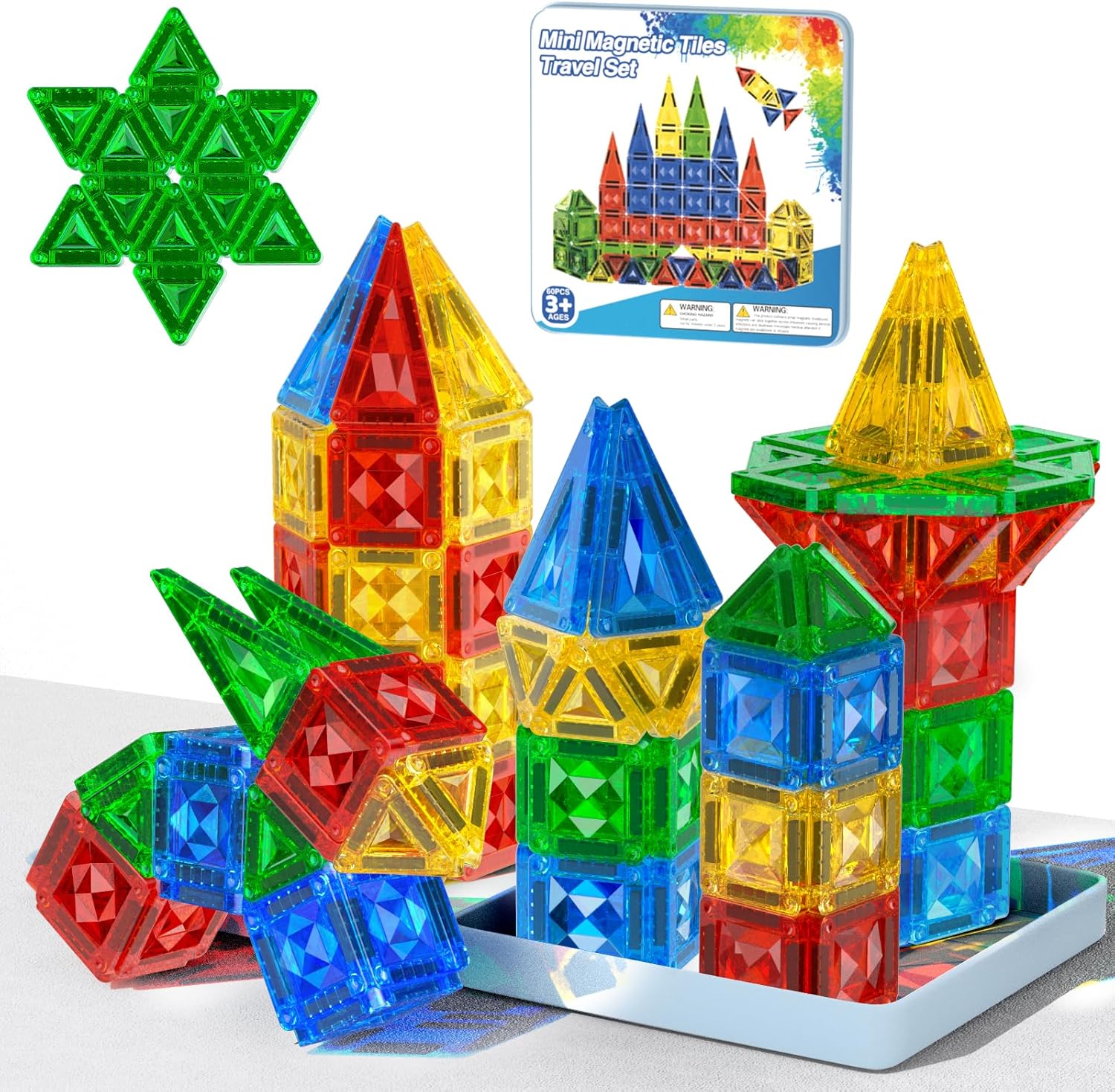 60pcs Mini Magnetic Tiles for Kids - STEM Educational Toys