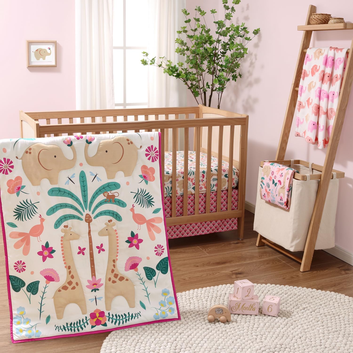 Bright Safari 5 Piece Baby Crib Bedding Set for Girls