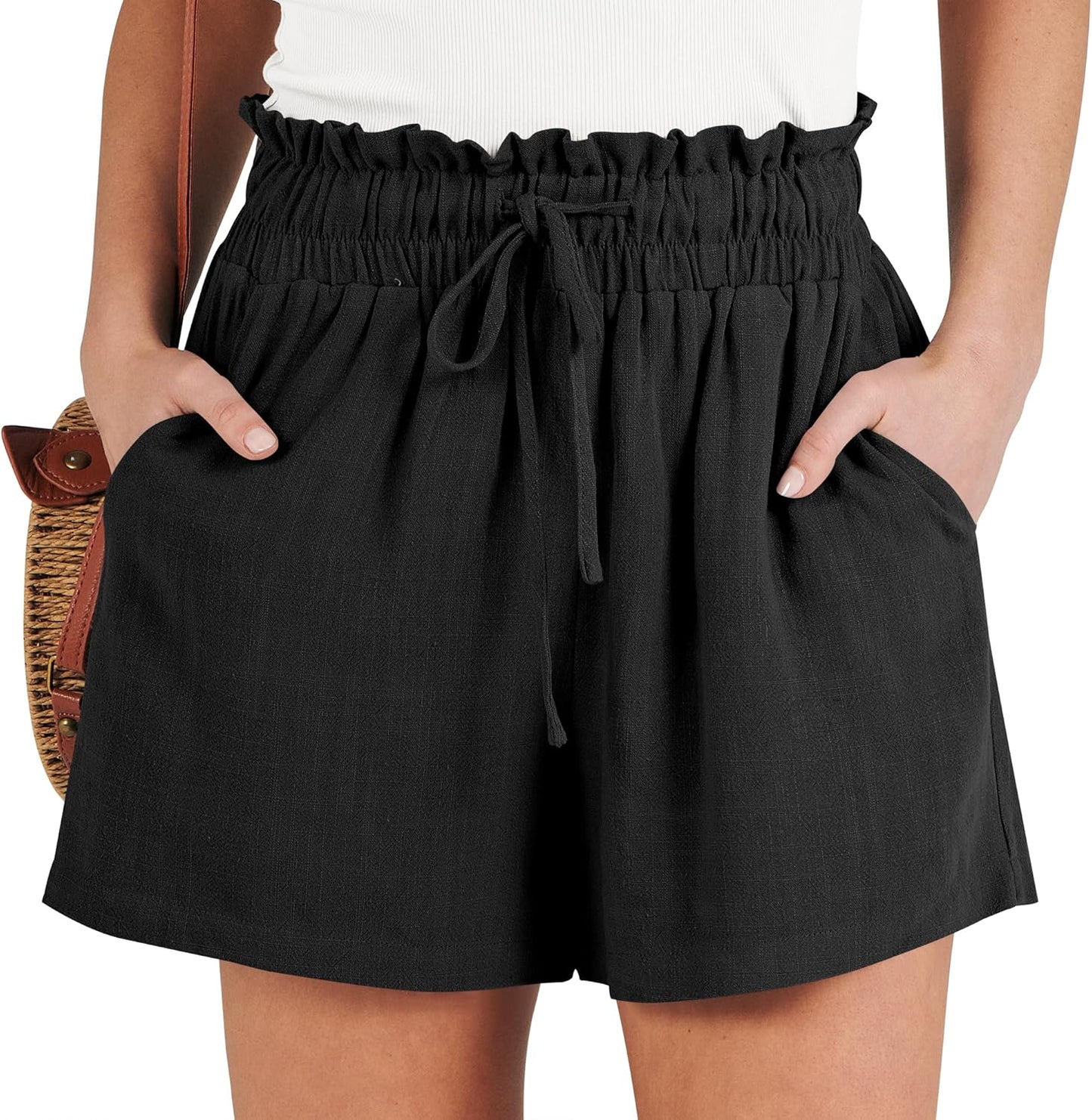 Linen Shorts for Women Summer Casual High Waisted Wide Leg