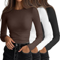 Ficerd 3 Pack Women's Ribbed Long Sleeve Tops - Slim Fit Layering 95%