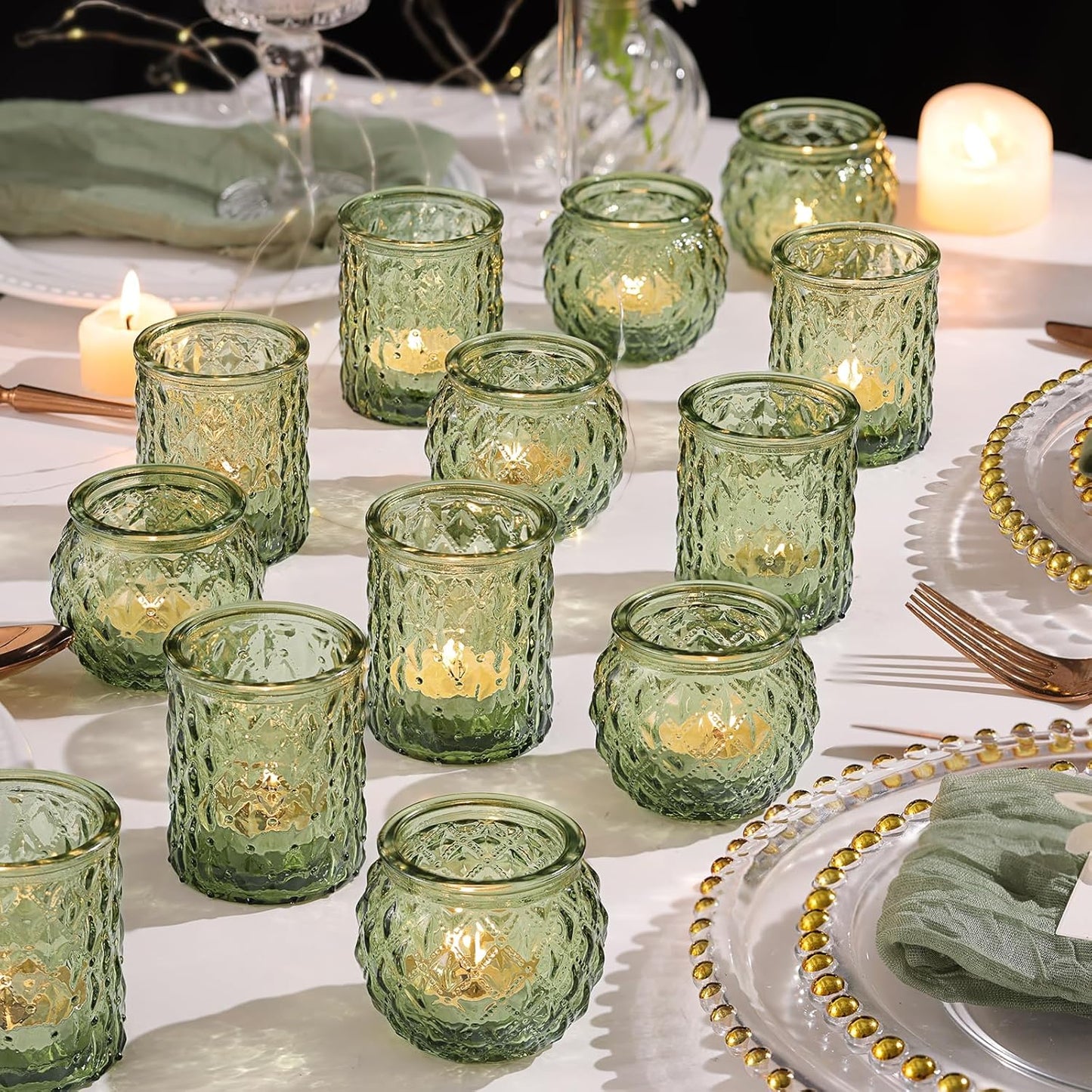 36pcs Assorted Green Votive Candle Holders for Elegant Decor