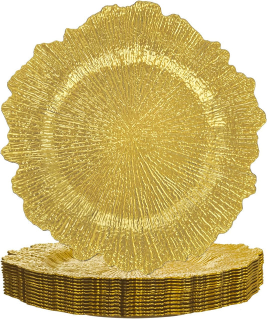 12pcs Gold Plastic Charger Plates for Elegant Dinner Settings