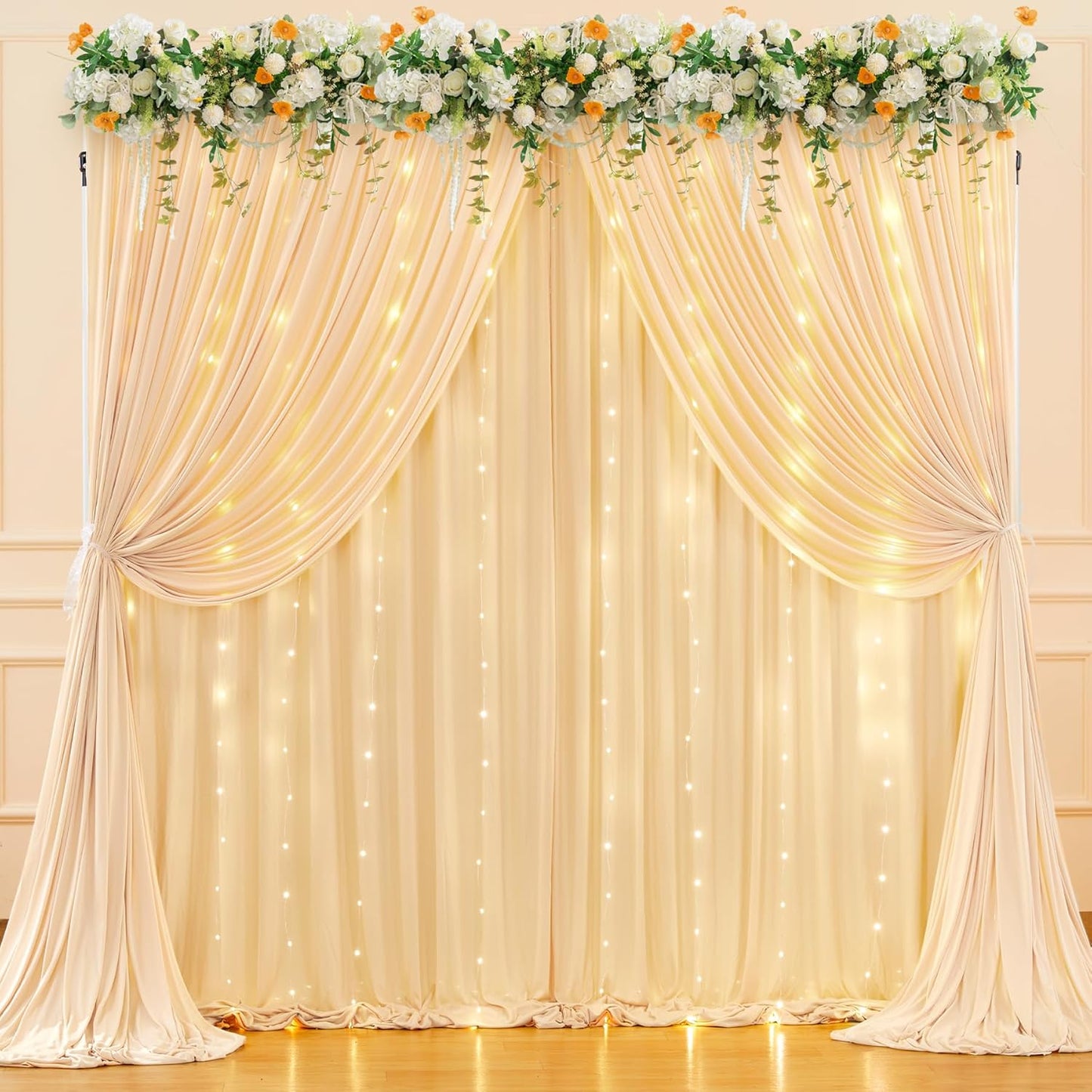 10 x 10ft Champagne Backdrop Curtains with Lights for Events