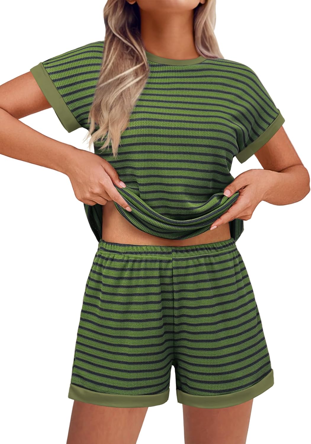 Ekouaer Waffle Knit Lounge Set for Women - Stylish Pajama Set
