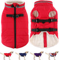 Dogcheer Dog Coat with Harness, Waterproof Winter Jacket - Red S