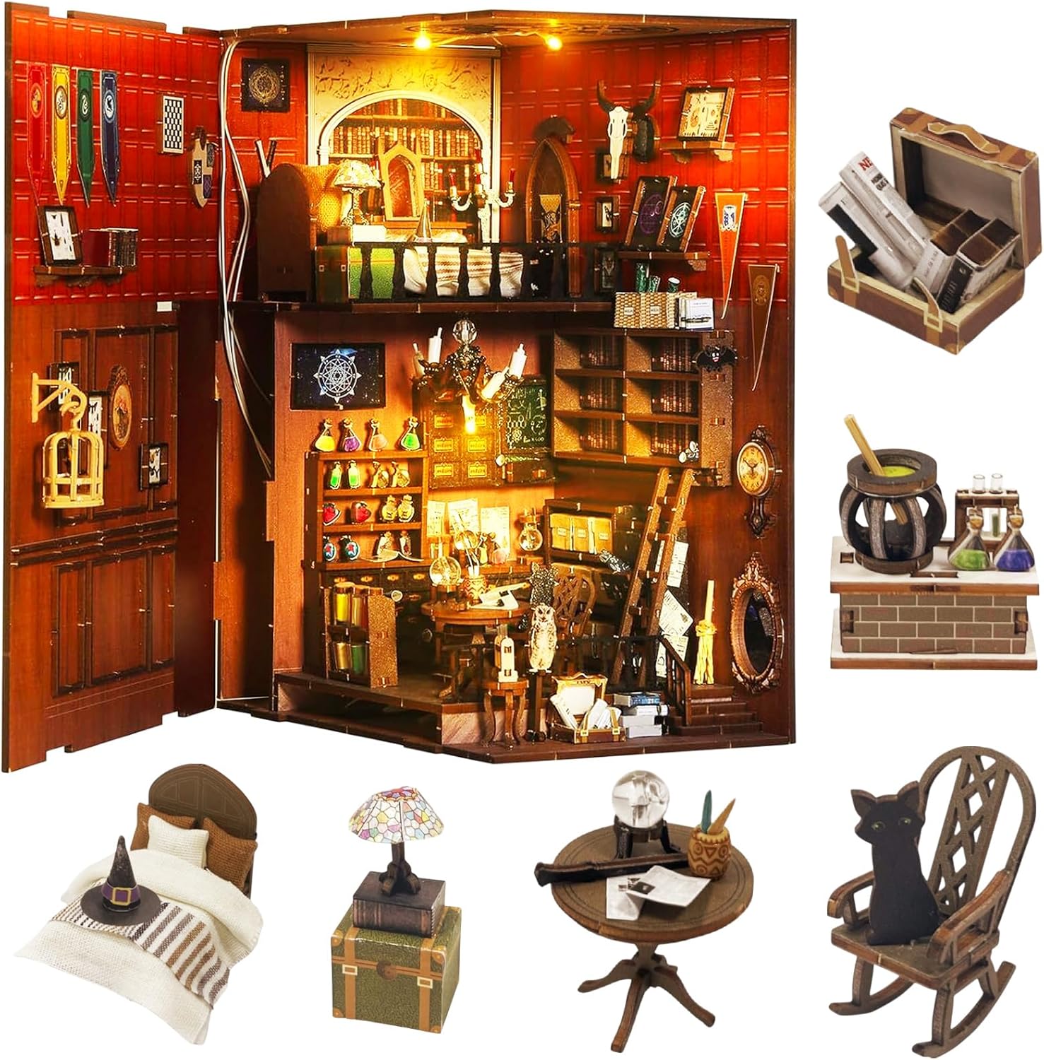 DIY Miniature Dollhouse Book Nook Kit with LED Light for Adults