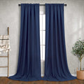 Navy Curtains 108 in Long 2 Panels Set - Light Filtering Linen-Look
