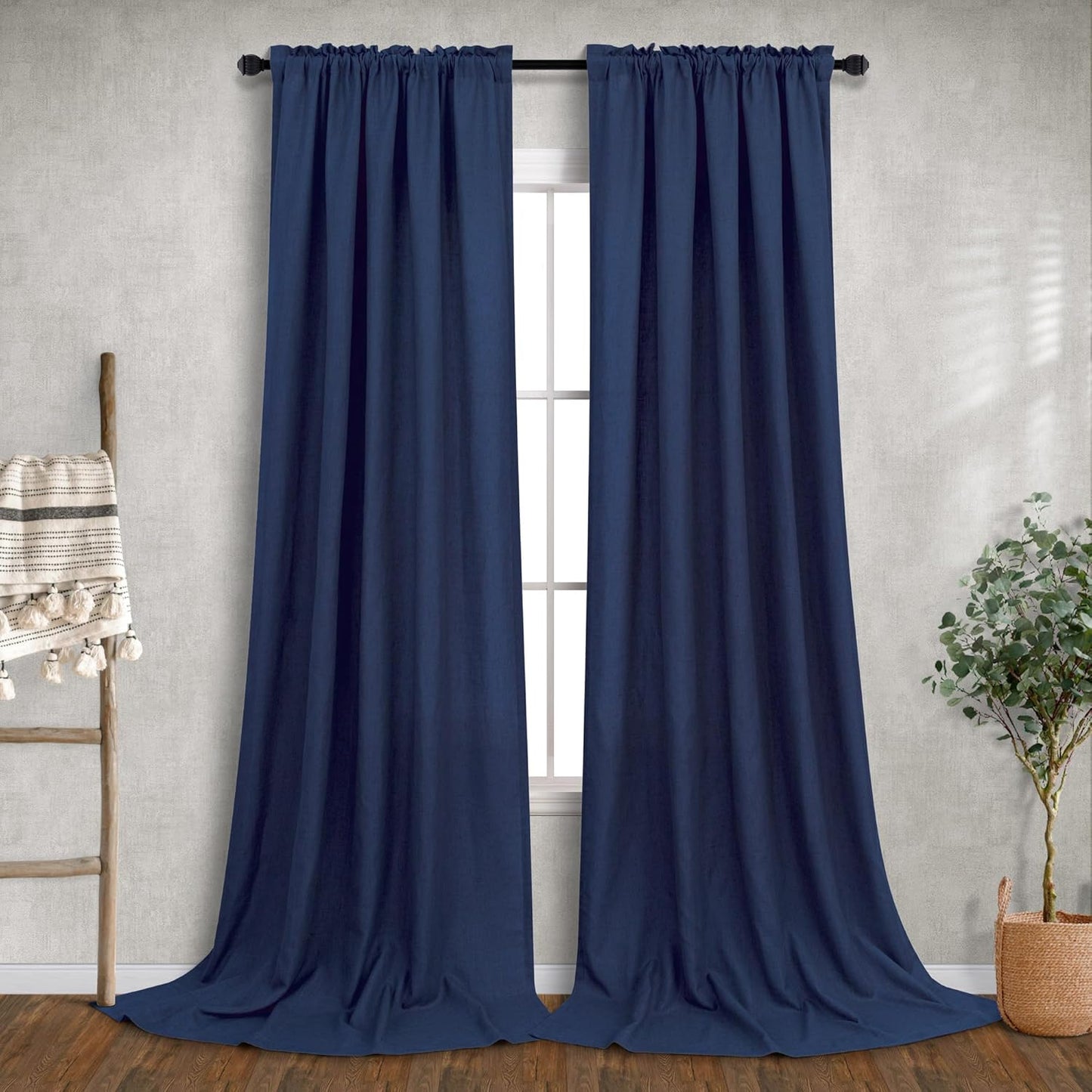 Navy Curtains 108 Inches Long for Living Room 2 Panels Set