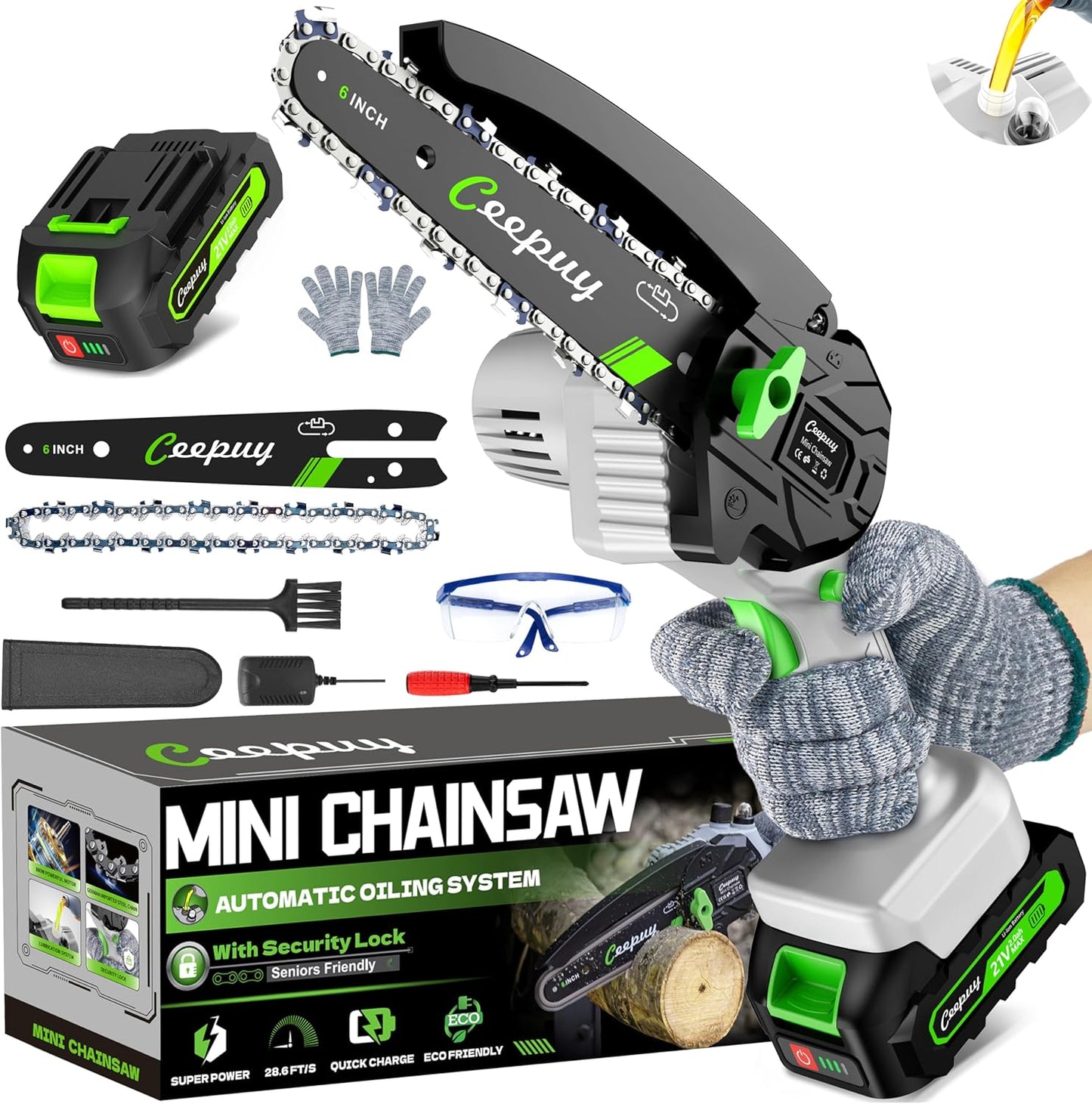 Mini Chainsaw Cordless 6 Inch Electric Chain Saw for Trimming