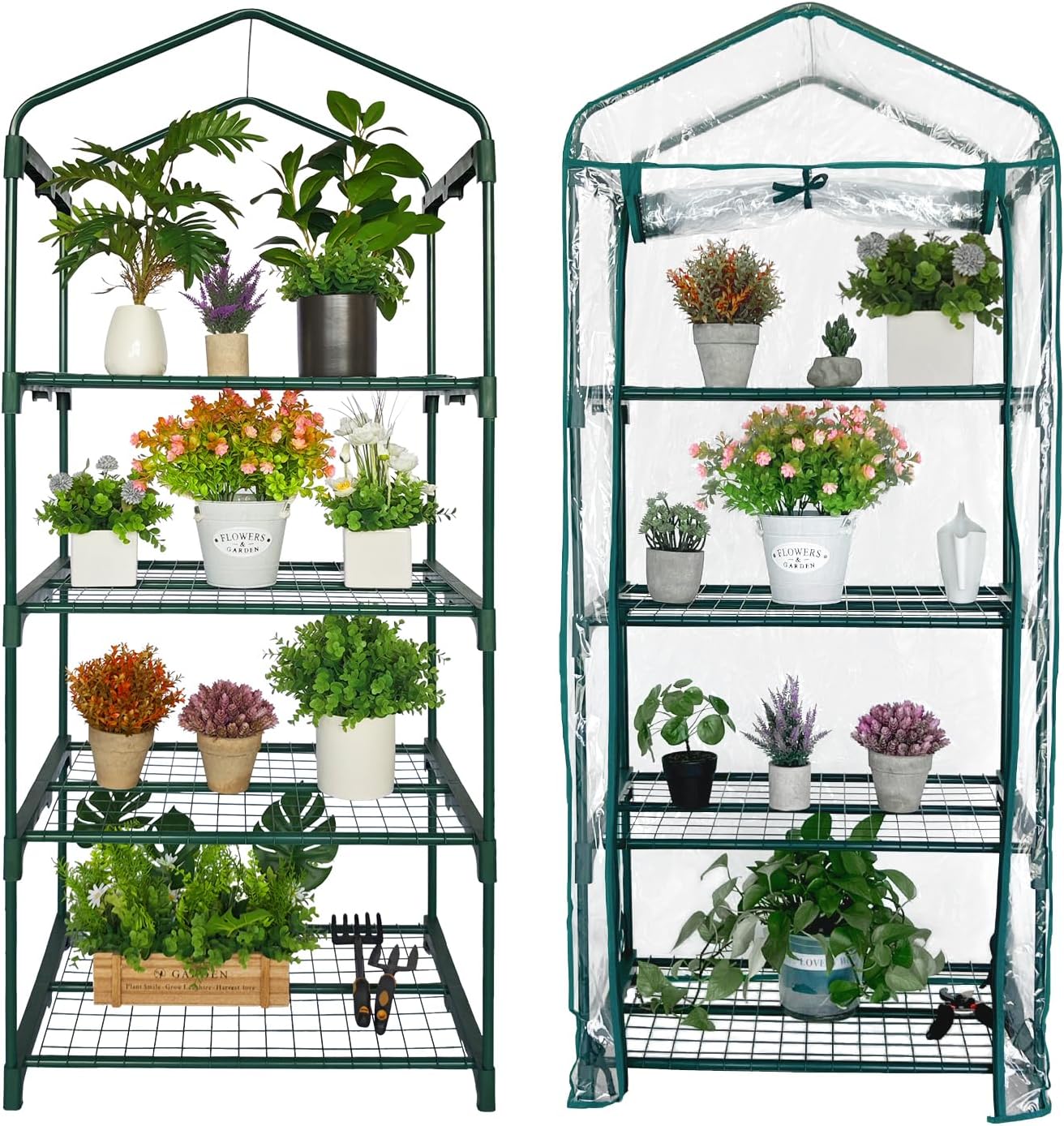 Mini Greenhouse for Indoor Outdoor Use with 4 Tier Shelves