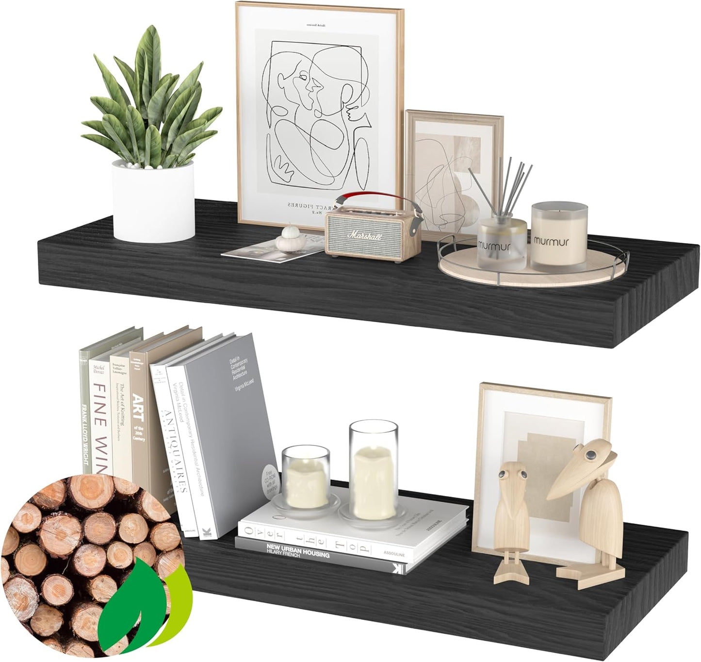 Floating Shelves for Wall - PopiShelves Natural Wood Set