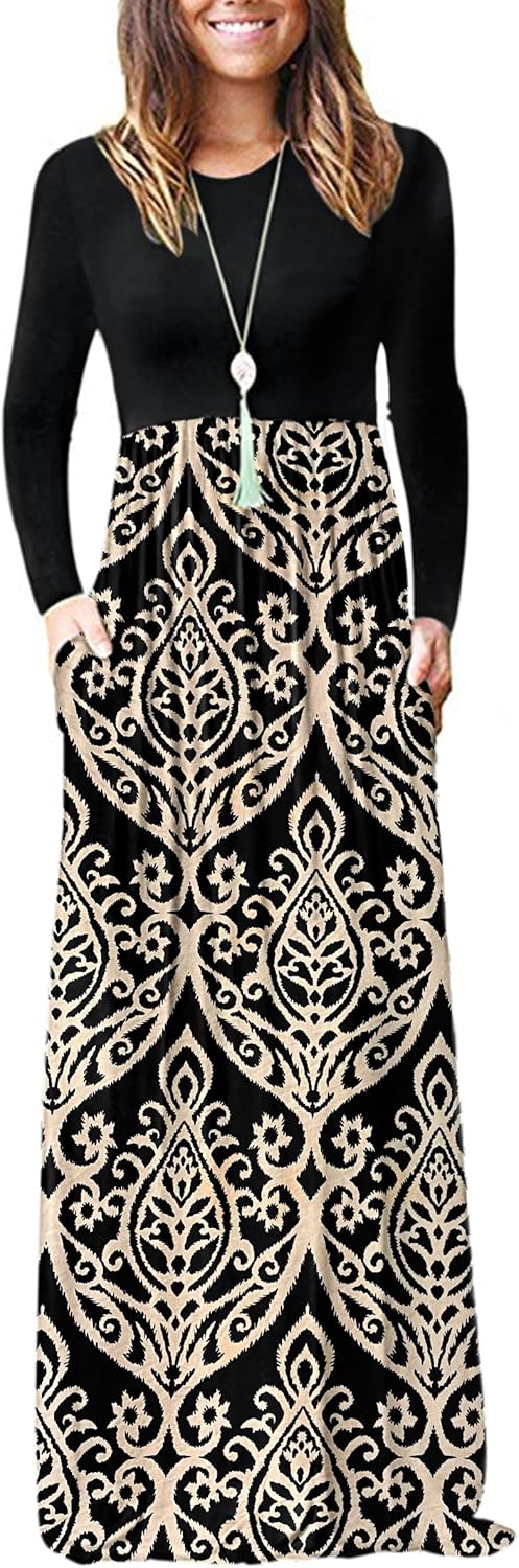 AUSELILY Women's Long Sleeve Casual Maxi Dress with Pockets