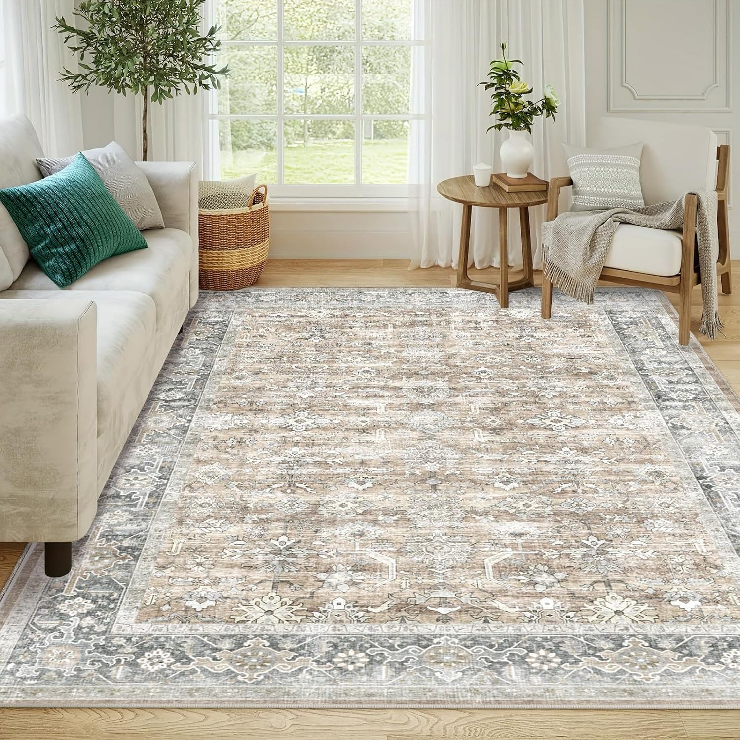 Soft Boho Vintage Area Rugs 8x10 - Machine Washable & Non-Slip