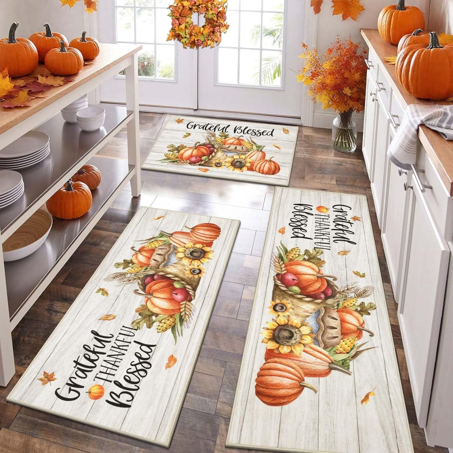 HEBE Fall Kitchen Rugs Set of 3 for Autumn Harvest Decor