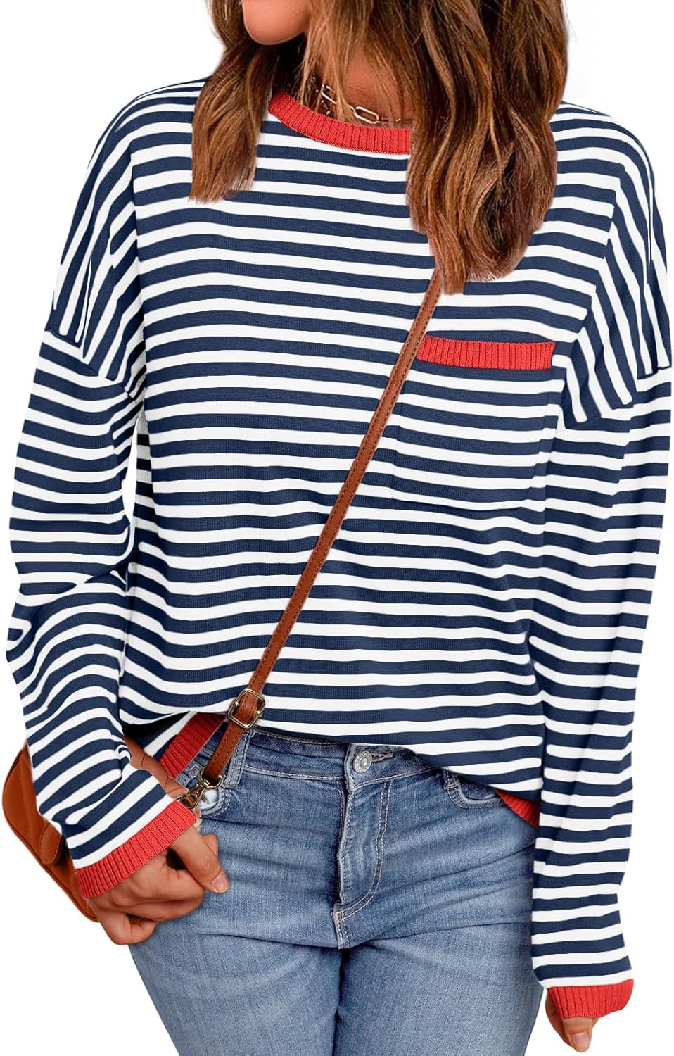 LILLUSORY Womens Striped Soft Knit Pullover Sweater for Style