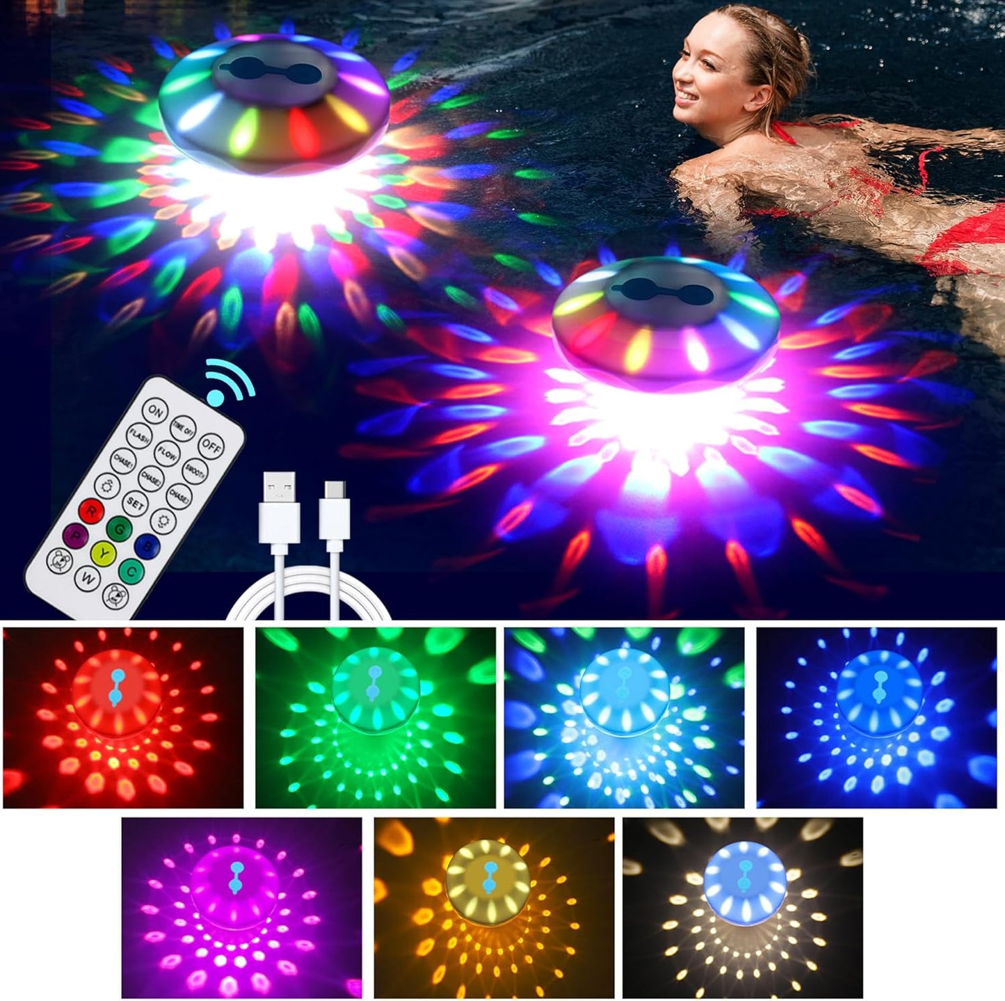 Rechargeable Floating Pool Lights for Vibrant RGB Color Fun