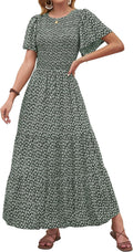 ZESICA Women's 2025 Floral Smocked High Waist Flowy Maxi Dress