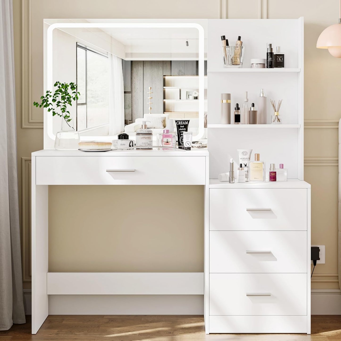Rovaurx LED Makeup Vanity with Storage, Bright White Light