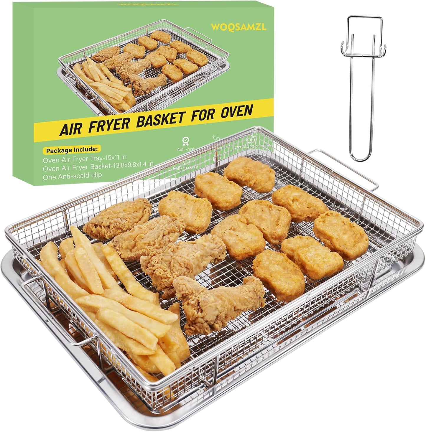 Stainless Steel Air Fryer Basket Set - Heavy-Duty & Anti-Scald Handle