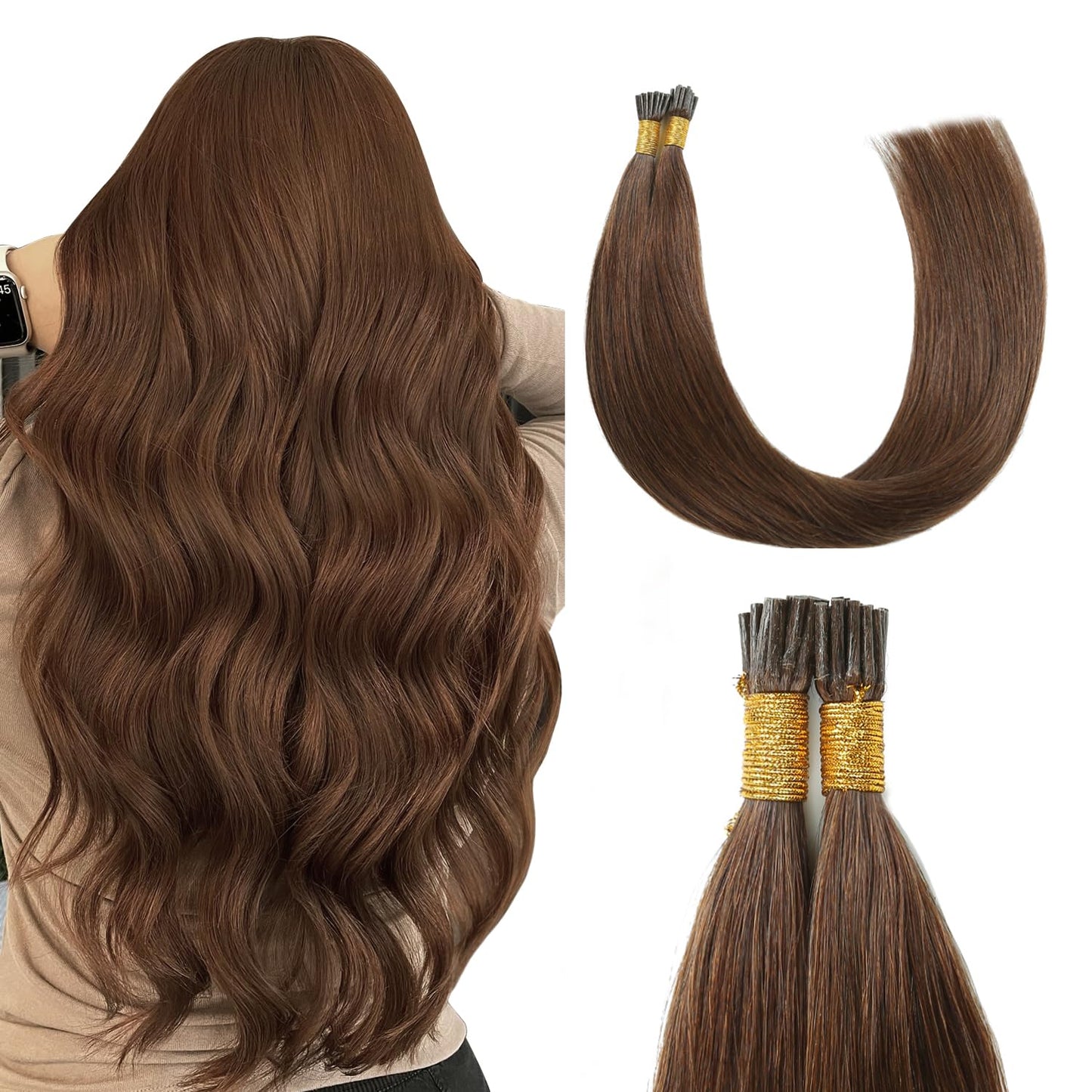 Premium 22 Inch I Tip Hair Extensions in Chocolate Brown Shade